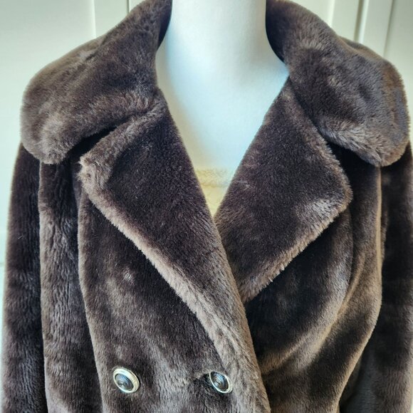 Vintage Mar Del Chocolate Brown Faux Fur Coat Glam Sexy Old Money Winter Pretty - Picture 5 of 15